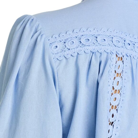 AQUA Blue Lace Crochet Detail Button Up Long Sleeve Blouse Women's size M - Picture 7 of 7